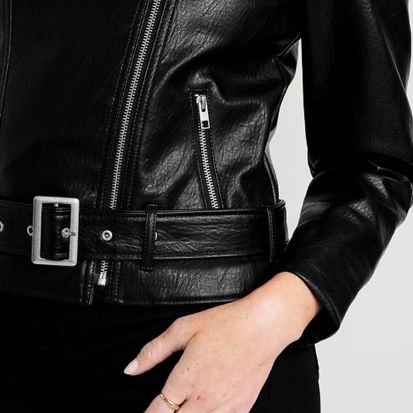 NWT Old Navy Faux-Leather Belted Biker Jacket - Picture 3 of 6